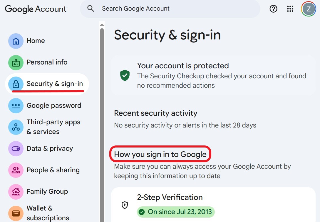 Google安全性頁面